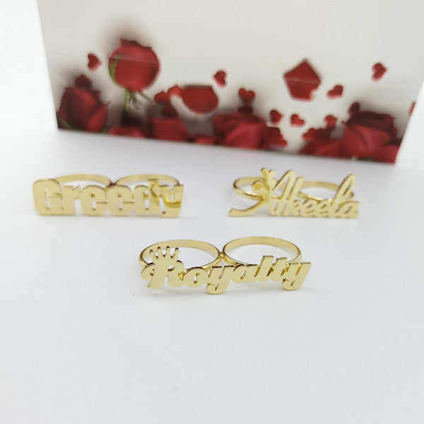 Custom Allegro Two Finger Nameplated Ring 18ct Gold Plated - Name My Jewellery