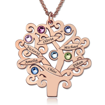Engraved Family Tree Necklace with Birthstones Sterling Silver  - Name My Jewellery