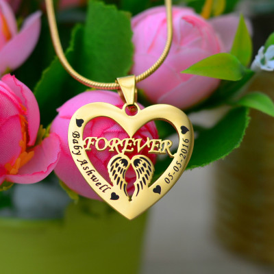Personalised Angel in My Heart Necklace - 18ct Gold Plated - Name My Jewellery