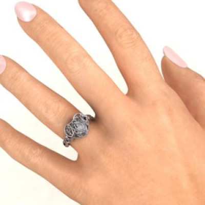#1 Mom Caged Hearts Ring with Ski Tip Band - Name My Jewellery