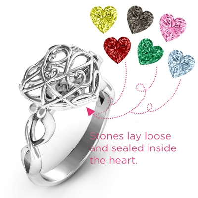 Encased in Love Caged Hearts Ring with Infinity Band - Name My Jewellery