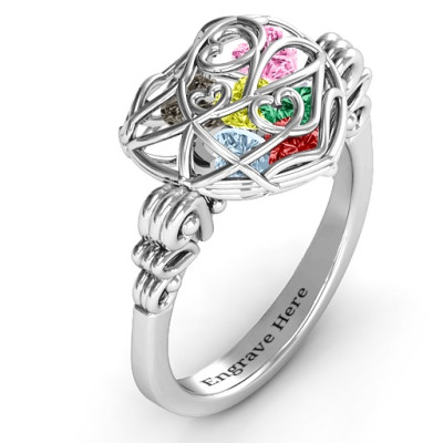 Encased in Love Caged Hearts Ring with Butterfly Wings Band - Name My Jewellery