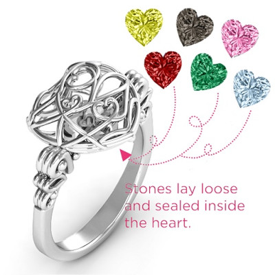 Encased in Love Caged Hearts Ring with Butterfly Wings Band - Name My Jewellery