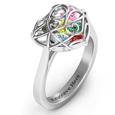 Encased in Love Caged Hearts Ring with Ski Tip Band - Name My Jewellery
