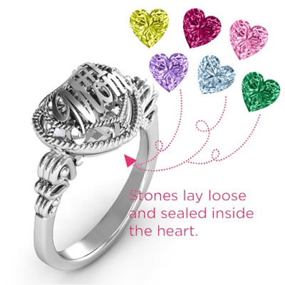 #1 Mom Caged Hearts Ring with Butterfly Wings Band - Name My Jewellery