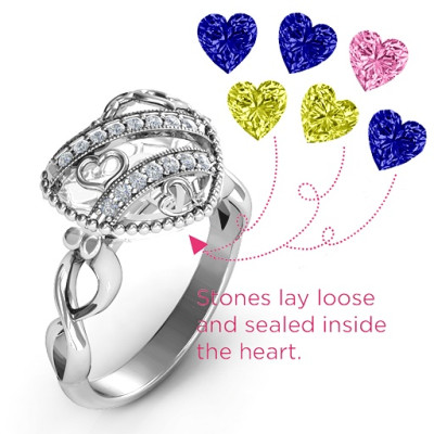 Sparkling Hearts Caged Hearts Ring with Infinity Band - Name My Jewellery