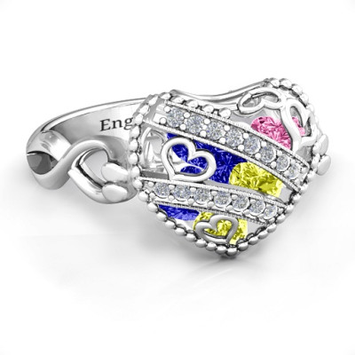 Sparkling Diamond Hearts Caged Hearts Ring with Infinity Band - Name My Jewellery