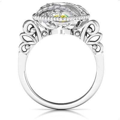Sparkling Diamond Hearts Caged Hearts Ring with Butterfly Wings Band - Name My Jewellery