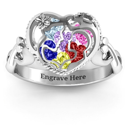 Mother and Child Caged Hearts Ring with Infinity Band - Name My Jewellery