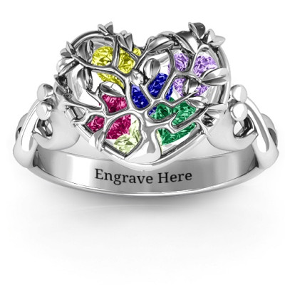 Family Tree Caged Hearts Ring with Infinity Band - Name My Jewellery