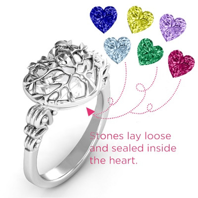 Family Tree Caged Hearts Ring with Butterfly Wings Band - Name My Jewellery