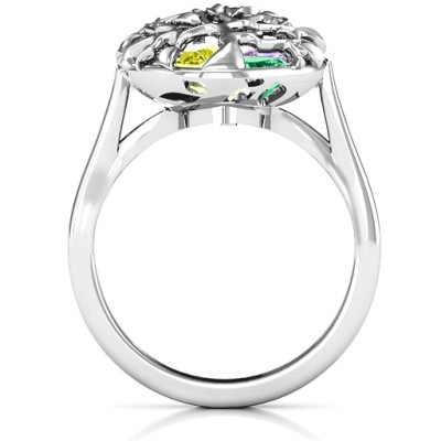 Family Tree Caged Hearts Ring with Ski Tip Band - Name My Jewellery