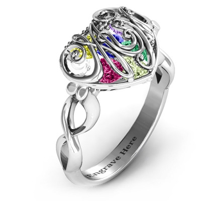 Mum heart Caged Hearts Ring with Infinity Band - Name My Jewellery