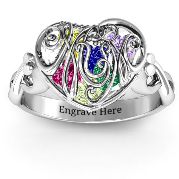 #1 Mom Caged Hearts Ring with Infinity Band - Name My Jewellery