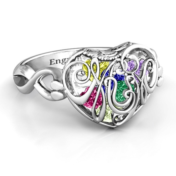 Mum heart Caged Hearts Ring with Infinity Band - Name My Jewellery