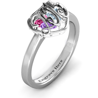 2015 Petite Caged Hearts Ring with Classic Band - Name My Jewellery
