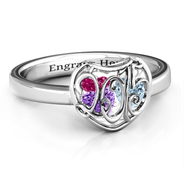 2015 Petite Caged Hearts Ring with Classic Band - Name My Jewellery