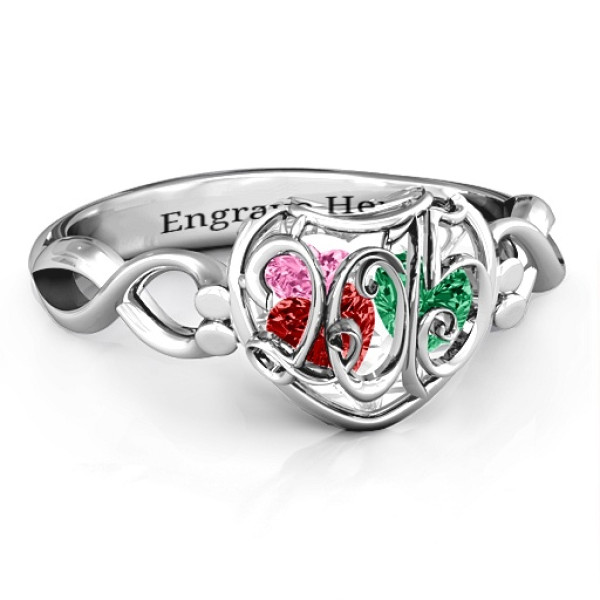 2015 Petite Caged Hearts Ring with Infinity Band - Name My Jewellery