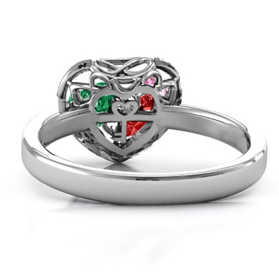 2016 Petite Caged Hearts Ring with Classic with Engravings Band - Name My Jewellery