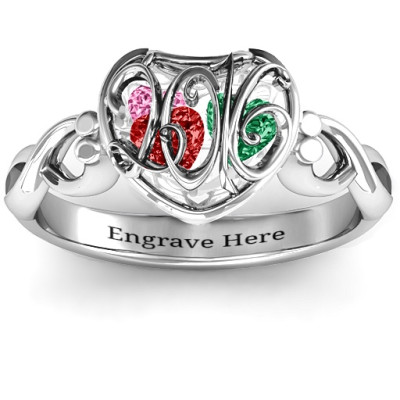 2016 Petite Caged Hearts Ring with Infinity Band - Name My Jewellery