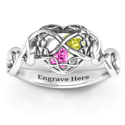 My Infinite Love Caged Hearts Ring - Name My Jewellery