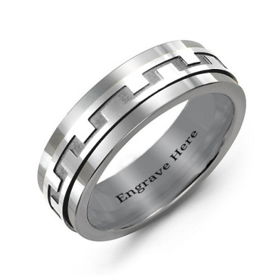 Sterling Silver Mens Detailed Modern Tungsten Band Ring - Name My Jewellery