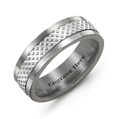 Sterling Silver Men's Tungsten Mesh Inlay Band Ring - Name My Jewellery