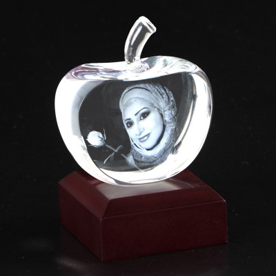 Apple Shape Crystal With 2D/3D Engraving Inside - Name My Jewellery