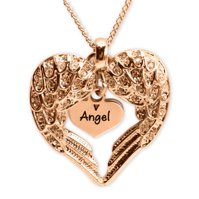 Personalised Angels Heart Necklace with Heart Insert - 18ct Rose Gold - Name My Jewellery