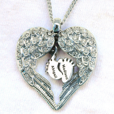 Personalised Angels Heart Necklace with Feet Insert - Name My Jewellery