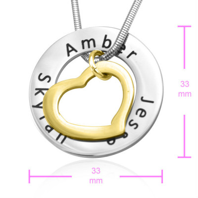 Personalised Heart Washer Necklace - TWO TONE - Gold  Silver - Name My Jewellery