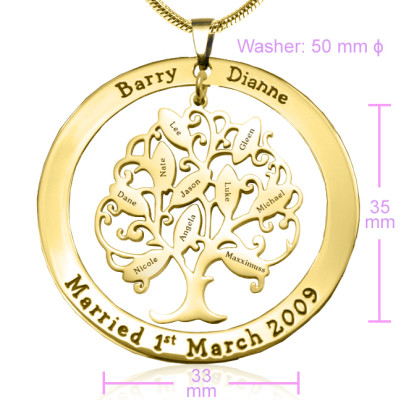 Personalised Tree of My Life Washer Necklace 10 - 18ct Gold Plated - Name My Jewellery