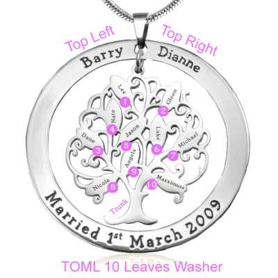Personalised Tree of My Life Washer Necklace 10 - Sterling Silver - Name My Jewellery