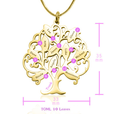 Personalised Tree of My Life Necklace 10 - 18ct Gold Plated - Name My Jewellery