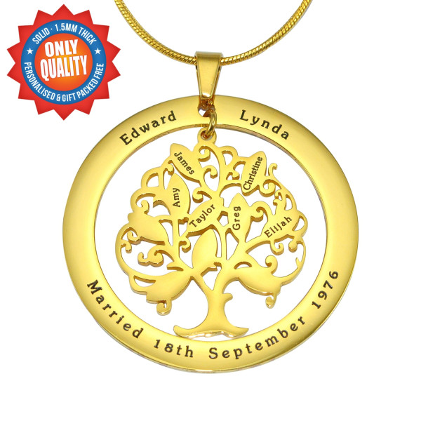 Personalised Tree of My Life Washer Necklace 10 - 18ct Gold Plated - Name My Jewellery