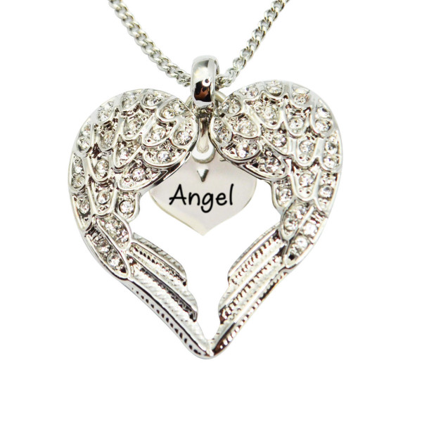 Personalised Angels Heart Necklace with Heart Insert - Name My Jewellery