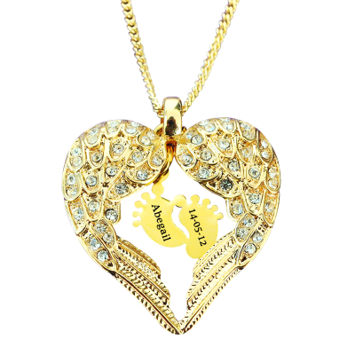 Personalised Angels Heart Necklace with Feet Insert - GOLD - Name My Jewellery