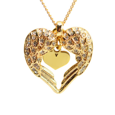 Personalised Angels Heart Necklace with Heart Insert - 18ct Gold Plated - Name My Jewellery