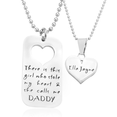Personalised Dog Tag - Stolen Heart - Two Necklaces - Silver - Name My Jewellery