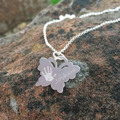 Engraved Butterfly Handprint Necklace - Name My Jewellery