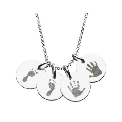 925 Sterling Silver Hand/Footprint Engraved Disc Pendant - Name My Jewellery