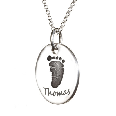 925 Sterling Silver Hand / Footprint Oval Charm - Name My Jewellery
