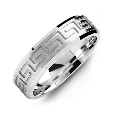 Greek Key Eternity Grooved Men's Ring - Name My Jewellery
