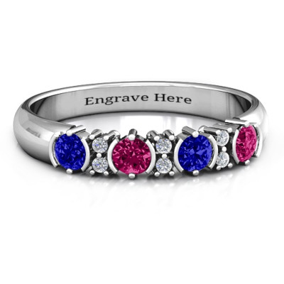 3-6 Stone Circular Half Bezel and Twin Accent Ring  - Name My Jewellery