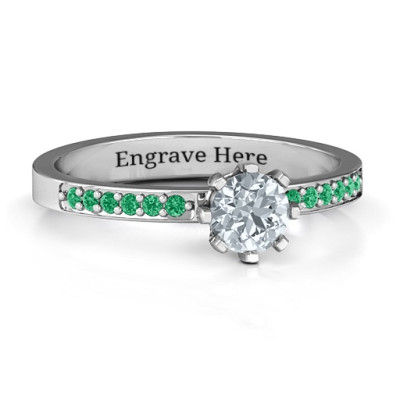 8 Prong Solitaire Set Ring with Twin Channel Accent Rows - Name My Jewellery