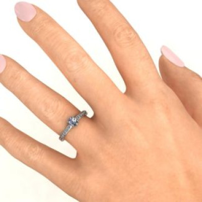 8 Prong Solitaire Set Ring with Twin Channel Accent Rows - Name My Jewellery