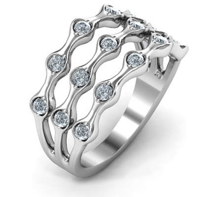 Alternating Stone Fashion Wave Ring  - Name My Jewellery