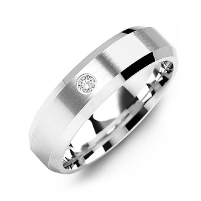 Beveled-Edge Brushed Men's Gemstone Ring  - Name My Jewellery