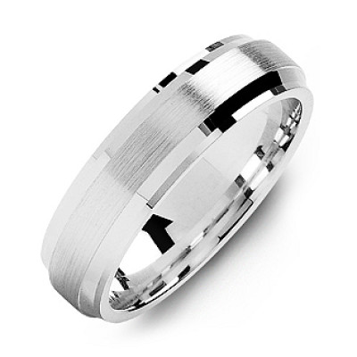 Beveled Edge Men's Ring with Brushed Centre - Name My Jewellery