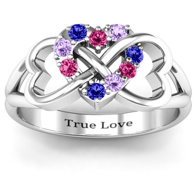 Birthstone Triple Heart Infinity Ring  - Name My Jewellery